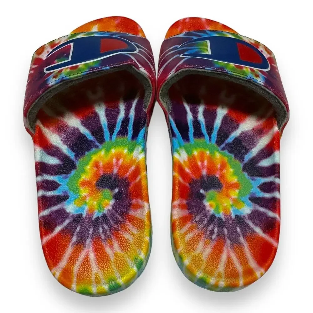 Champion Unisex Sandals Sz 5‎ Boys Girls Rainbow IPO Slides Tie Dye PRIDE